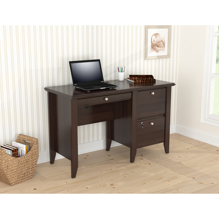 INVAL Writing Desk 47.6 in. W Espresso Wengue Rectangular 2 -Drawer with Cabinet ES-9303